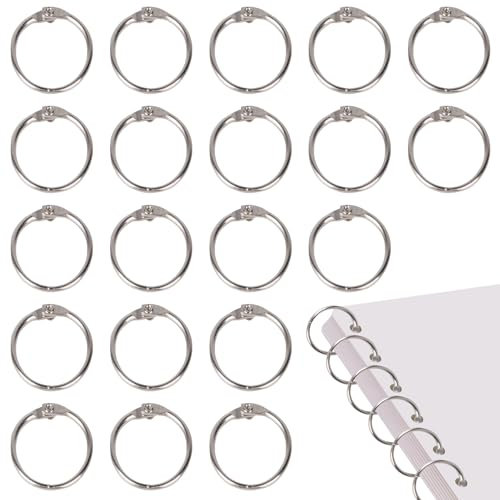 Dalababa 20 Pcs 25 mm Loose Leaf Binder Rings, Metal Book Ring Organizers Loops for Index Cards, Flash Cards, Keychains, Receipts, Memos