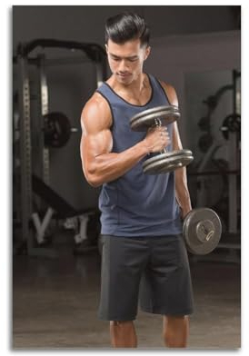 GUOYIN Poster für Herren, Kurzhantel, Curl, Training, Fitness, Training, Dekoration, Leinwand, Familie, Schlafzimmer, Kunstwerk, Bild, Gemälde, 40 x 60 cm