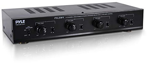 Pyle 4 Channel Speaker Selector Switch - Multi Zone Audio Distributor with Independent Volume Control, Compact Design, Supports Home Theater and Stereo Systems
