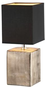 meineWunschleuchte Tischlampe Bronze Antik mit Lampenschirm Stoff Schwarz/innen Gold, Höhe 35cm