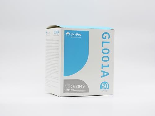 SkyPro Gl001A Kopfband FFP2 Atemschutz Maske mit 50 Stück pro Box (einzeln verpackt) - Hochwertige und komfortable Staubschutzmaske Spro Medical