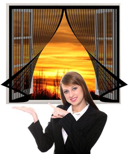Fliegengitter Fenster 86 x 198 cm, Insektenschutz Feines Undurchdringliches Gitter, Total Magnetisch, Automatik-Verschluss für Alle Arten von Fenstern, Schwarz