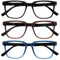 OPULIZE LEO Lesebrille - 3er-Pack - Großes Rechteckiges Gestell - Schwarz, Braun, Blau - Herren Damen - Federscharniere - RRR55-123 - +2.00