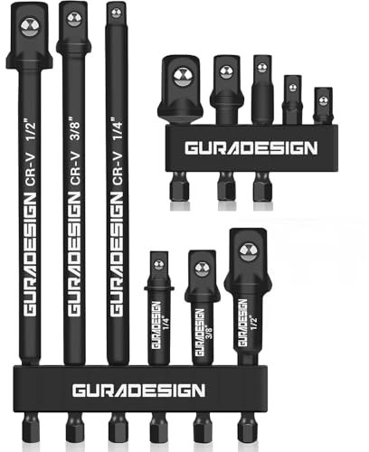 GURADESIGN 11-Piece Impact Socket Adapter Set for Drill, 3-Inch and 6-Inch Hex Shank, Socket to Drill Adapter 1/4 3/8 1/2 Impact Driver Adapter