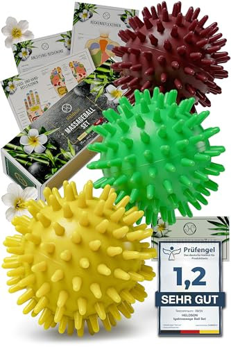 HELDSON® Premium Massageball Set [3 Härtegrade]- Igelball Fußmassage hart, weich - Noppenball - Igelbälle klein - Faszienball Rücken - Massage Ball Faszien - Massageball Fuß - Stachelball Noppen