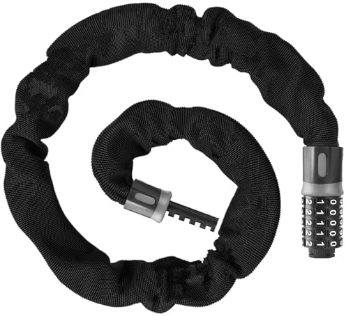 Phieeseriy Chaîne Antivol Vélo 120 CM, Cadenas Vélo Antivol Haute Sécurité avec 5 Chiffres, Antivol Moto Sans Clé avec Couvercle, Anti Voleur Velo pour Vélos, Motos, Trotinette électrique, Portails