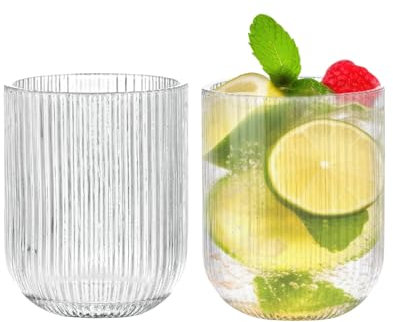 Zoha Relief Crystal Gläser 2er Set – 280 ml Teegläser | Trinkgläser für Heiß- und Kaltgetränke | Design Riffle Glass Kaffeebecher | Glasbecher für Cocktail, Eiskaffee und Saft | Spülmaschinengeeignet