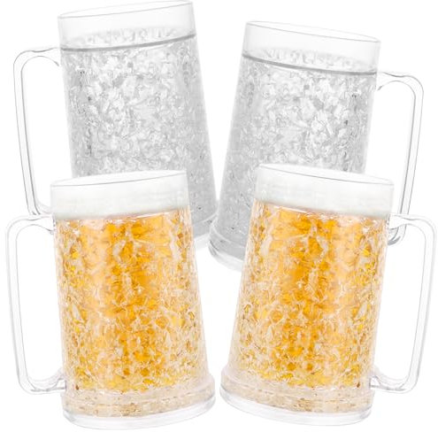 LOPYXBR Lot de 4 verres à bière La Reine des Neiges - 0,5 l - Chope à bière de 500 ml - Chope à bière à double paroi - Chope à bière avec anse pour bière glacée