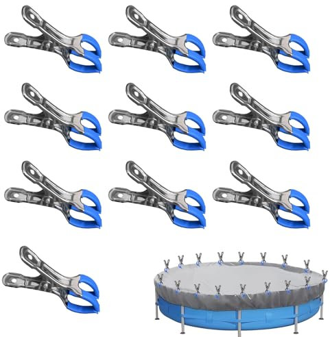 Lot de 10 Pinces en Métal pour Piscines Hors-Sol - Forte Force de Serrage, Film de Protection pour Collage, Photographie (Double Clip Buccal)