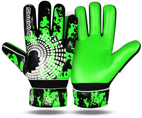 SAWANS Fußball-Torwarthandschuhe für Jungen, Kinder, Jugendliche und Erwachsene, Fußball-Torwarthandschuhe, starker Griff, Handflächen (Grün, Size 3 Suitable for 5 to 6 Years Old)