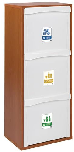 Pattumiera da Cucina ciliegio 3 Contenitori basculanti la Raccolta Differenziata mobile Cestino Rifiuti Interno slim Salvaspazio