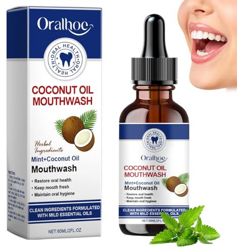 1 Stück Kokosöl Mundspülung mit ätherischem Öl,Coconut Oil Mouthwash Kokosnussöl Mundwasser ätherisches öl Mundspülung mit Kokosöl,für Frischen Atem, Zahnaufhellung & Mundgesundheit(60ml)