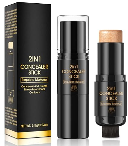 2 In 1 Highlightercontour Stick Mit Pinsel,Highlighting Shade Mit Pinsel,Highlight Shaping Stick für Wangen Augen Lippen,Gesichts-Makeup-Stick,für Alle Hauttypen Gesicht,Langanhaltend Wasserdicht