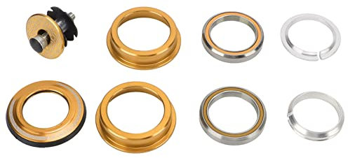 equlup Bike Headset, 44mm Double Bearings Steel Mountain Bicycle Headset Top Cap Bike Front Fork Stem BMX Bearing Nuts for Ordinary Straight Fork Tube (Gold)