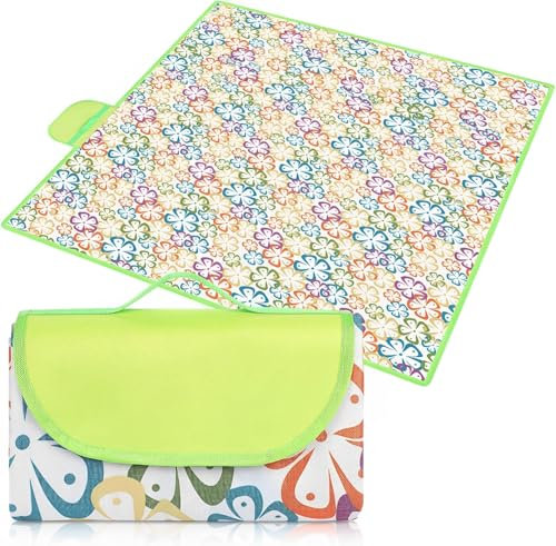 TFSZE Picknickdecke,150 x 200cm Faltbare Picknickdecke Wasserdicht,Tragbare Extra Große Stranddecke,Campingdecke Sanddichte Isoliert mit Tragegriff,Picknick/Camping/Beach/Park(Fleur Colorée)