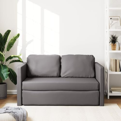 HEFZGDB Bodensofa mit Schlaffunktion Grau 112x174x55 cm Kunstleder Gartenlounge Sessel Wohnzimmer Kleines Sofa Sofas für Schlafzimmer Büro Wohnbereich Aufenthaltsraum