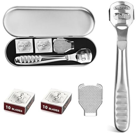 Professional Stainless Steel Foot File Remover with 20 Blades for Dry and Wet Feet Hard Skin Pedicure Foot Care Tool for Soft & Smooth Feet