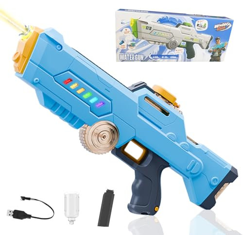 Kaezuy Super Soaker Spyra Elektrische Wasserpistole mit 450ml Tank Automatische Wasseraufnahme 7-10 Meter Reichweite LED-Licht für Kinder und Erwachsene (A)