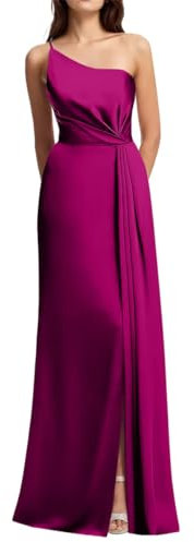 Vestidos de satén para mujer, plisados, vestidos de dama de honor para boda, casual, jardín, vestidos de novia, talla grande, fucsia, 34