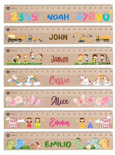 Meinearmbänder Personalisiertes Holz-Lineal zur Einschulung 2025 – 20 cm Graviertes Lineal mit Namen & Motiv – Geschenk zum Schulanfang für Jungen & Mädchen – Verschiedene Designs zur Auswahl (1)