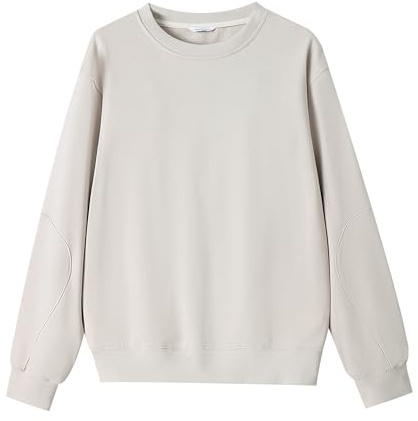 Toucky Classic Round Neck Sweatshirt, Long Sleeve Pullover, Beige (US, Alpha, Large, Regular, Regular, Angora)