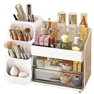Cosmetic Organizer with Large Capacity,Multi-Function Makeup Organizer Storage Drawers,for Lipsticks, Jewelry, Nail Care, Skincare Organiser,for Bedroom Bathroom Desktop (White)