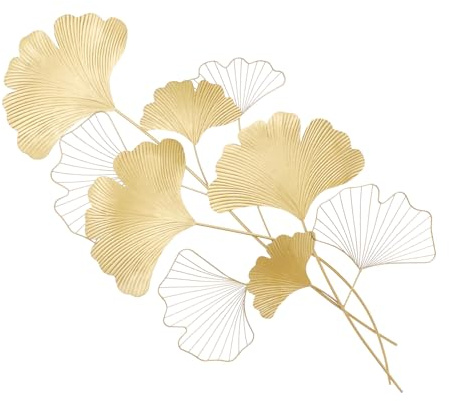 CHERIKIU 3D Wandbild Ginkgo aus Metall in gold, 55x110cm Wanddeko Blätter Wandverzierung Wandskulpturen Hintergrund Wand Wohnzimmer Dekoration für Wohnhäuser Villenmodelle Hotelrestaurants