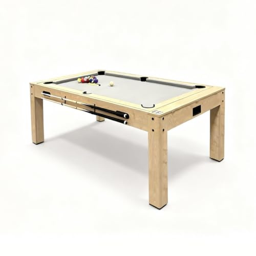 7 in 1 Spieltisch und Esstisch mit 2X Aufbewahrungsbänken Eiche Billardtisch Tischtennis Airhockey Shuffleboard Partyunterhaltung Home Office Komplettes Spielset für die ganze Familie mit Zubehör