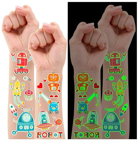 Leesgel Roboter Tattoos für Kinder, 10 Blatt Leucht Kindertattoos Geschenk