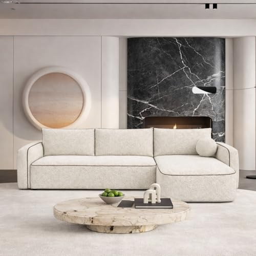 Sofello Milo Creme, 3-Sitzer Couch 230x160 cm – Modernes Design, Weicher Bouclé-Stoff & Hoher Komfort