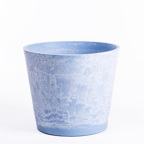 Garden Gear Caesar Sky Blue Marble Effect Planter Plant Pot Frost Resistant Indoor Outdoor Decorative Bowl & Tall Planters with Drainage (Planter 30.5cm)