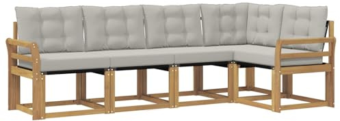 vidaXL Outdoor-Sofagarnitur mit Kissen 5 pcs Weiß und Hellgrau, Moderne Garten-Sofaset, wetterfestes Möbel, Bequeme Liege, stilvolles Outdoor-Sitzen für Entspannung