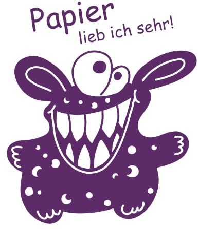 Mülltonnen Aufkleber Mülleimer Müllfresserchen Papier Paule für die Papiertonne, Sticker, 83-300102, Größe: 35,0 x 28,0 cm, Kontur geschnitten, Hintergrund freigestellt, Farbe anpassbar
