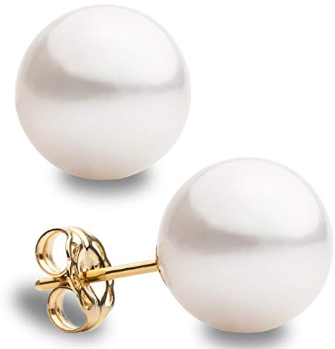Damen-Perlenohrringe mit runder Süßwasser-Zuchtperle von Secret & You | Erhältlich in 6 Größen von 6-6,5 mm bis 11-11,5 mm | In 750er Gold 18 Karat oder in rhodiniertem 925er Sterlingsilber