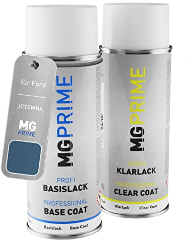 MG PRIME Autolack Sprühdosen Set für Ford JCTEWHA / PN4FT0 / 6;V N Chroma Blue Crystal Pearlmet/Chroma Blau Metallic Basislack Klarlack Spraydose 400ml