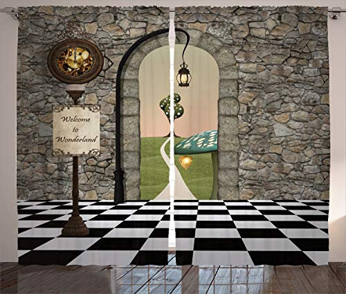 ABAKUHAUS Karikatur Rustikaler Vorhang, Märchen Motiv, Wohnzimmer Universalband Gardinen mit Schlaufen und Haken, 280 x 175 cm, Grau Braun