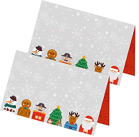 itenga 24x Tischkarten Motiv Weihnachtsbande Weihnachten Aufsteller Namensschild Platzkarte Figuren Schneemann Tannenbaum Nussknacker Lebkuchenmann Nikolaus Rentier