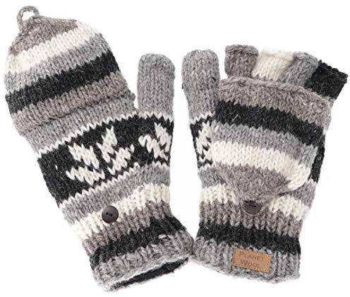 GURU SHOP Handschuhe, Handgestrickte Klapphandschuhe, Fingerhandschuhe - Modell 5, Herren/Damen, Wolle