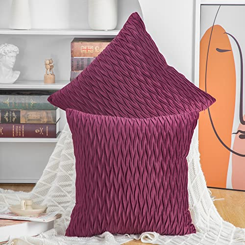Madizz 2er Set Samt Dekorativ Zierkissenbezüge Luxus Stil Kissenbezug für Sofa für Schlafzimmer Purpurrot 40x40 cm Quadrat