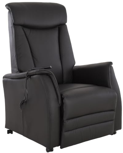 Raburg Fernsehsessel mit Aufstehhilfe, Relaxsessel/Liegefunktion/Sitzheizung, elektrisch/Fernbedienung, 1 Motor, Taschenfederkern/Komfort-Polsterung/120 kg, Leder/Kunstleder, Emma EOS, Schwarz