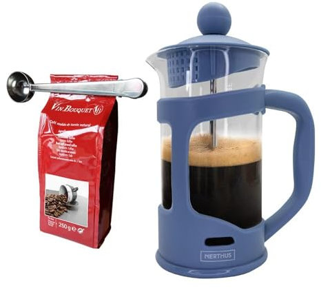 Nerthus SET FIH 1144 Cafetera francesa de émbolo 350ml. azul + Pinza y cuchara