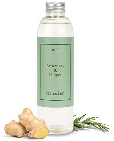 Jean & Len Refill Raumduft Rosemary & Ginger, minimalistischer Glasbehälter, würzig-frischer Unisex-Duft nach Rosmarin und Ingwer, Raumduft Nachfüllflasche, vegan, 200 ml