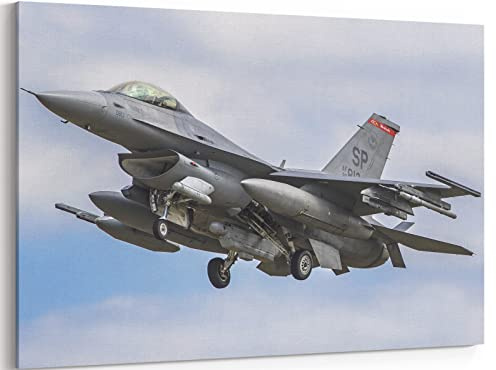 F-16 Fighter Airplane Leinwand-Kunstdrucke F-16 Fighting Falcon Fighter Jet Poster Luftfahrt Wandkunst Dekor US Air Force Bild Kunstwerk Militärflugzeug Dekoration für Männer Jungen Zimmer – 30,5 x