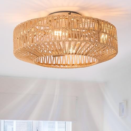 Gutenliter Ventilatore da soffitto a basso profilo ingabbiato tessuto da 20 pollici con luce e telecomando, ventagli da soffitto stile bohémien, ventilatore da soffitto industriale chiuso, reversibile