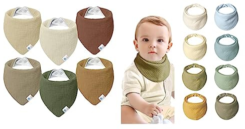 Lulu moon Lätzchen Baby Dreieckstuch Baby Musselin Halstuch Baby für Junge und Mädchen (6 Stück,Tal) & Lätzchen Baby Absorbierende Dreieckstuch, Musselin Halstuch Baby mit Verstellbares Druckknopf