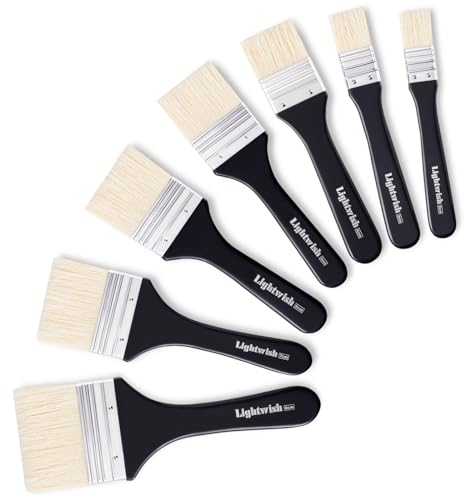 Lightwish Lot de 7 pinceaux plats pour dessin - En nylon - Convient pour acrylique, huile, aquarelle, gouache, peinture murale et autres travaux de peinture