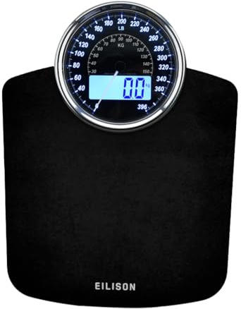 EILISON Highly Advance 2-in-1 Digital & Analog Weighing Scale for Body Weight-400lbs, 4 High Precison GX Sensor Accurate, Thick Tempered Glass, Extra Large Display (Black)