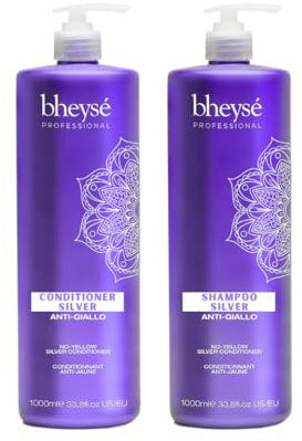 Bheysé - Set Duo Shampoo e Balsamo Viola - Shampoo per biondo eliminatore di toni gialli - Chiarisce biondo, platino, cenere, argento e grigio - Idrata e nutre in profondità.
