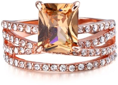 Gu Feng Mode Mehrschichtiger Morganit-Ring Roségold-Farbe Hochzeitsschmuck Champagner-Kristall-Stein-Ring Bague für Wom