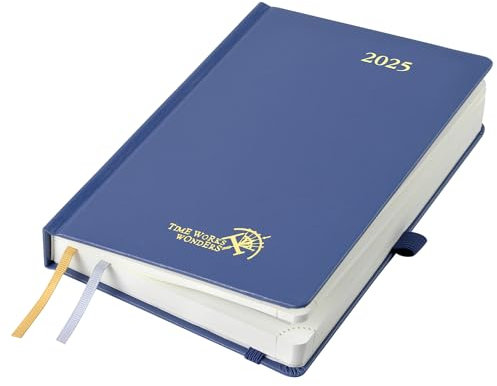 POPRUN Kalender 2025 Tagesplaner Hardcover 21,5 x 14,5 cm, Tageskalender A5 1 Tag 1 Seite (Montag - Sonntag), Terminplaner (Jan.2025-Dez.2025) mit Stiftschlaufe - Marineblau